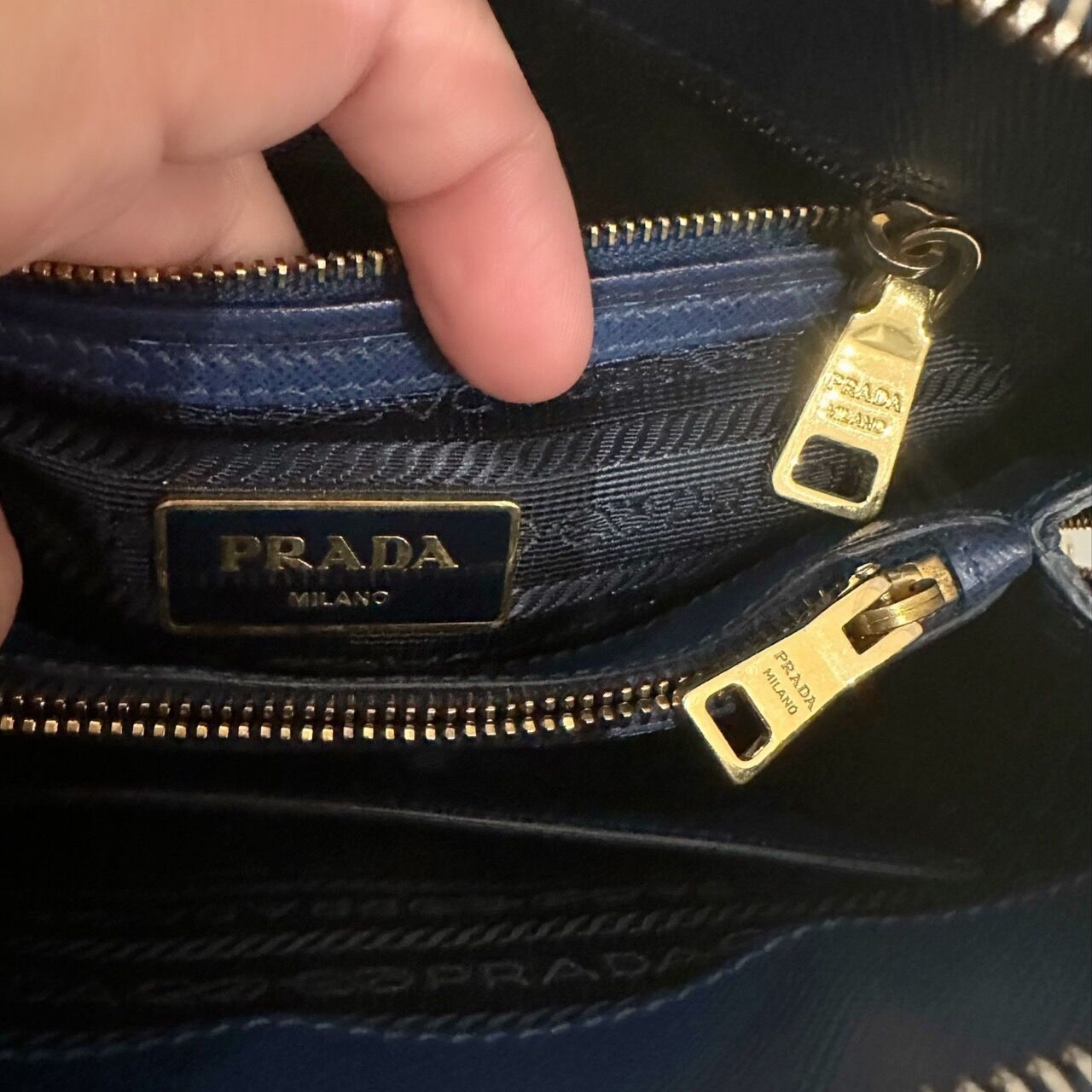 Prada Saffiano Lux Promenade Small Bluette GHW Handbag