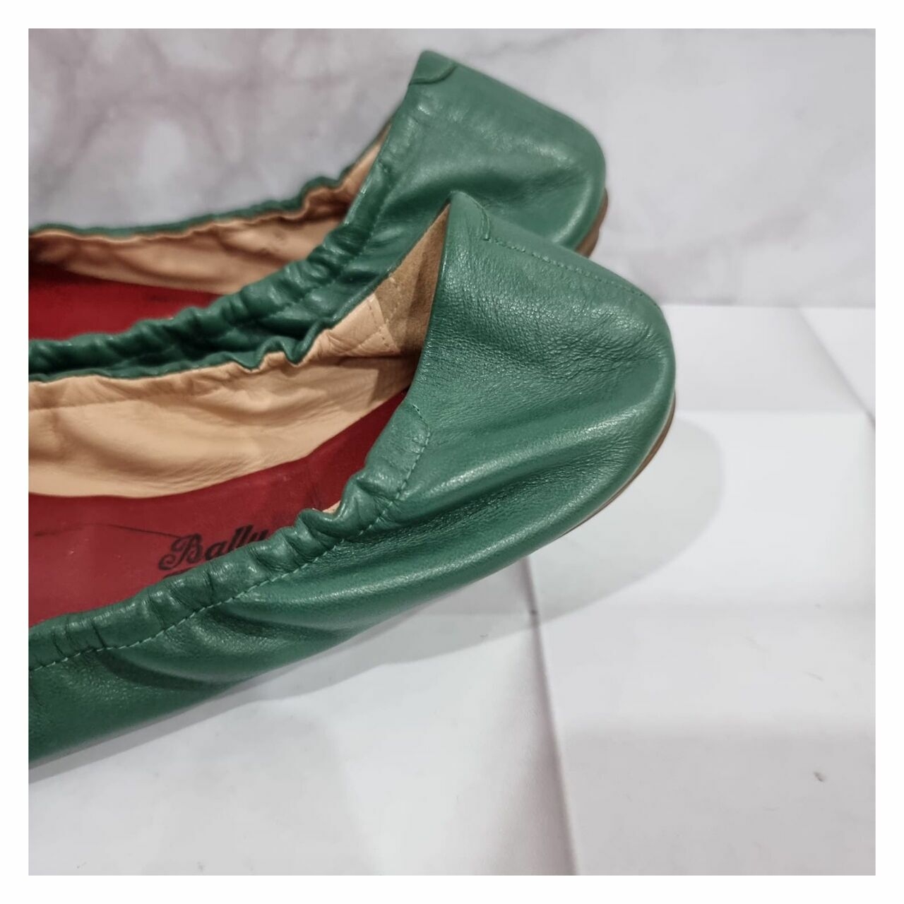 Bally Ballerina Leather Green & Red Flats