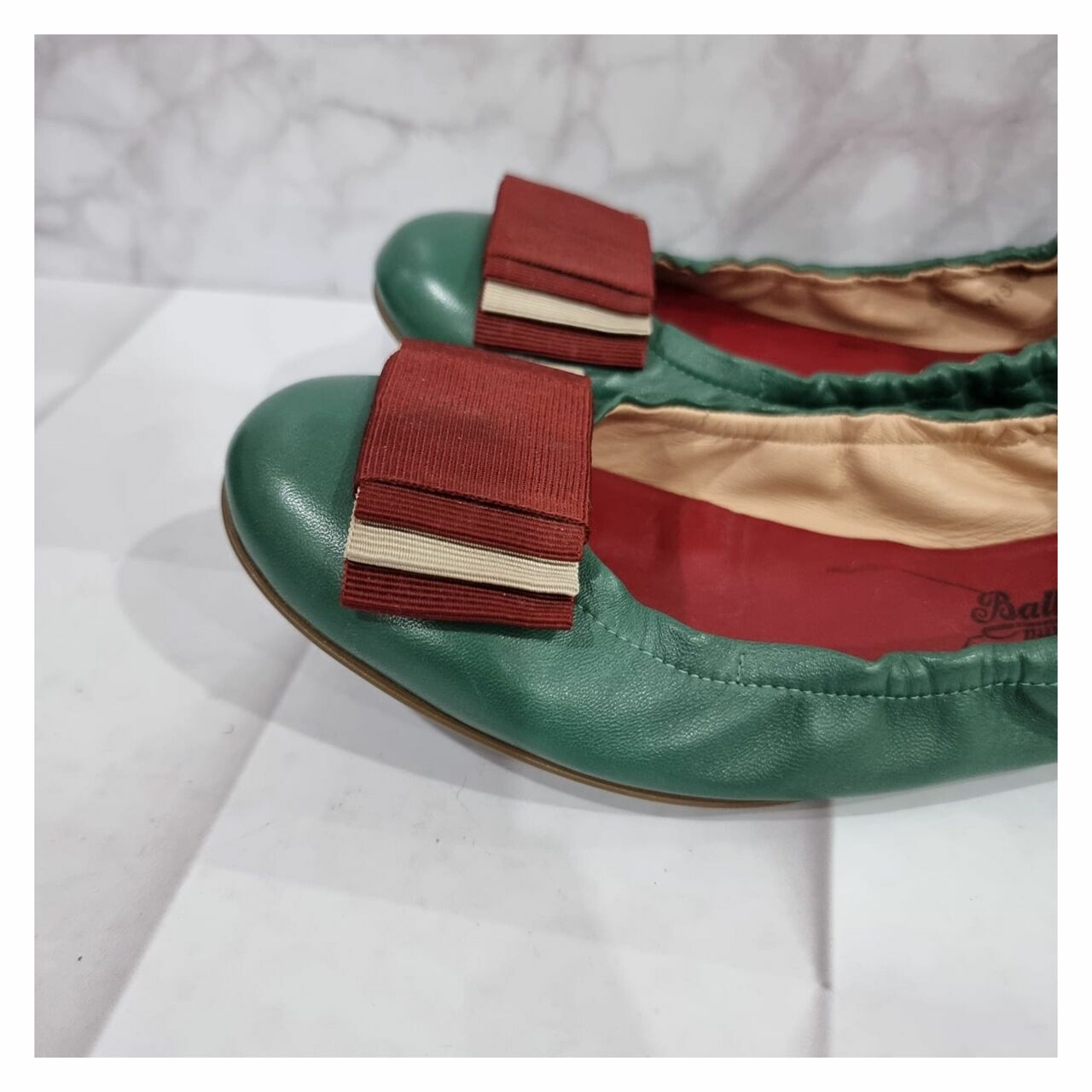 Bally Ballerina Leather Green & Red Flats