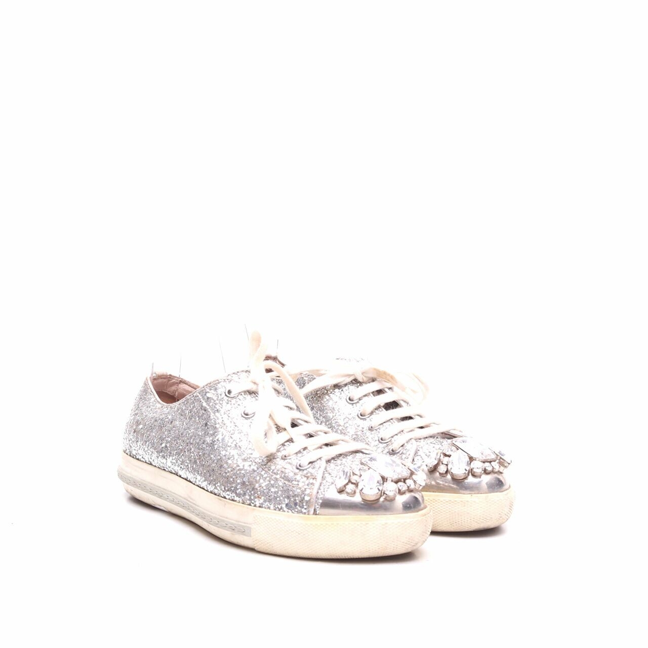Miu Miu Silver Embellished Sneakers
