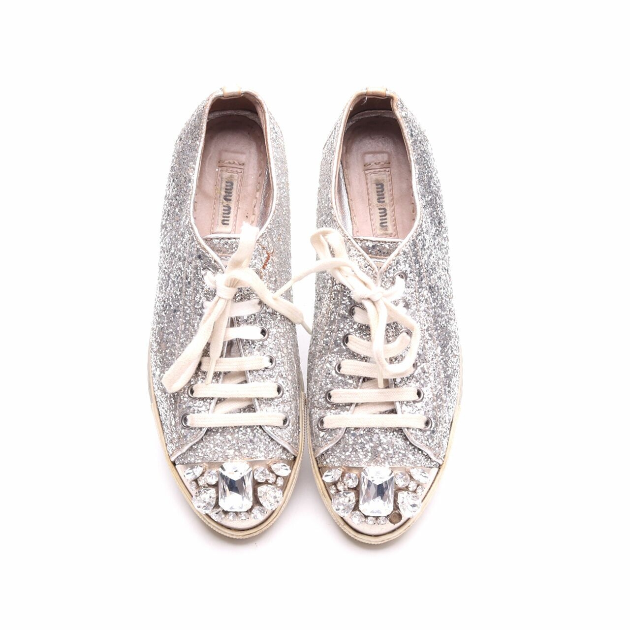 Miu Miu Silver Embellished Sneakers