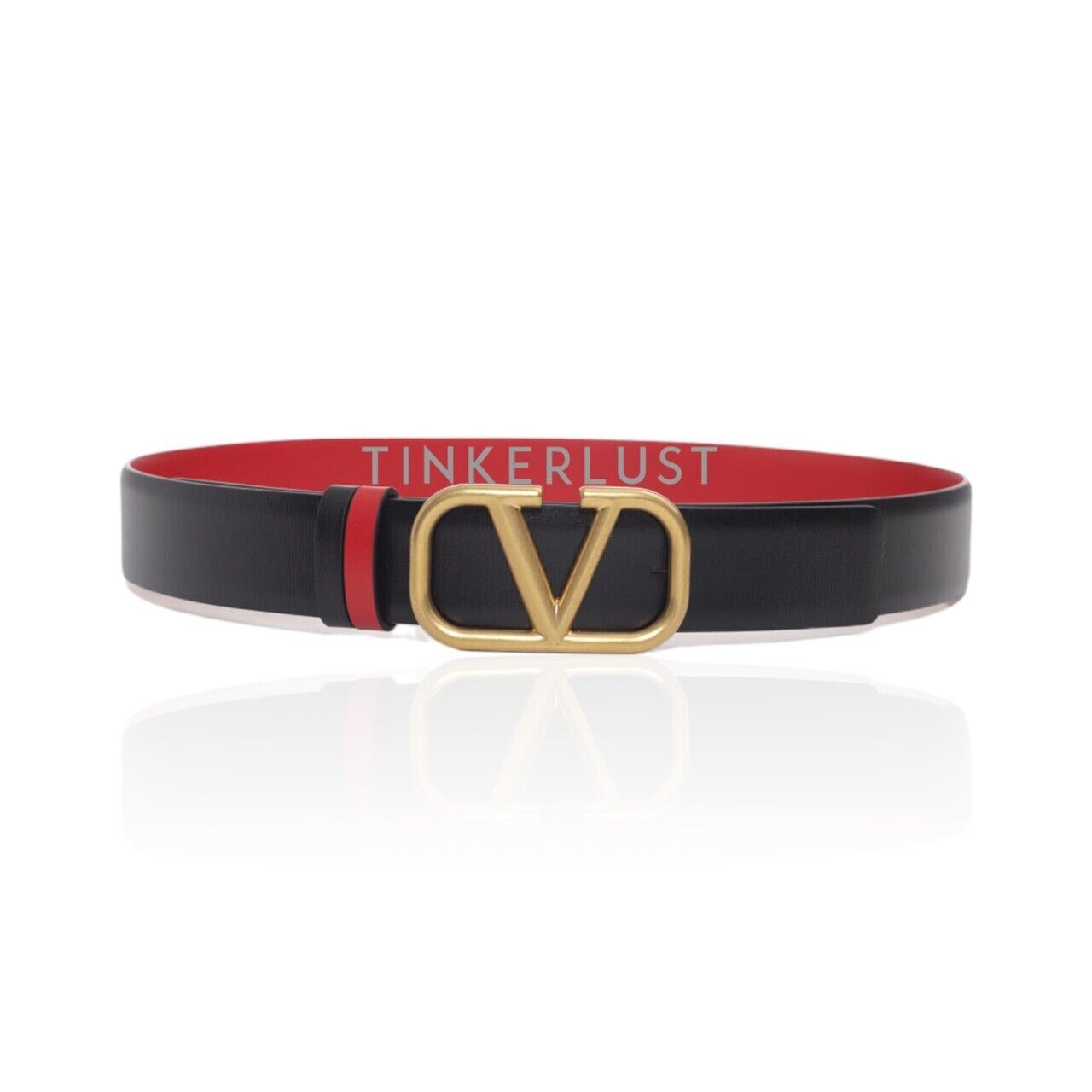 Valentino Garavani VLogo Signature Reversible In Black/Pure Red Glossy Calfskin Belt