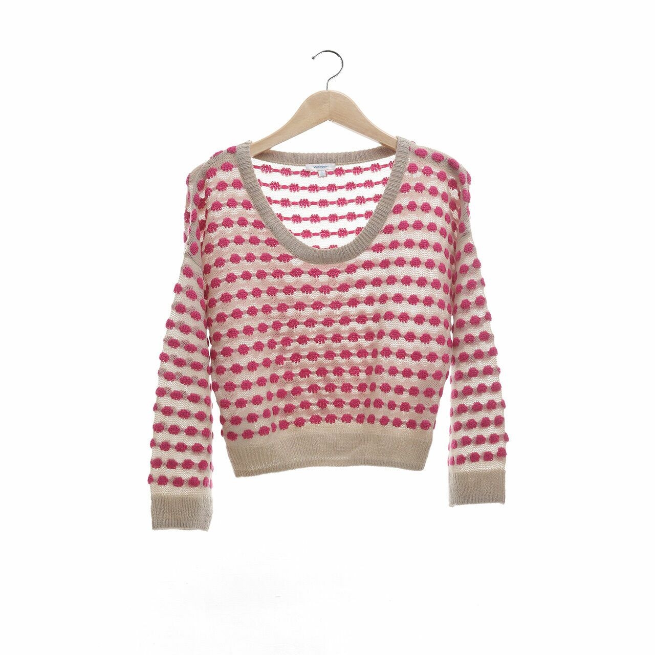 Valley Girl Beige & Fuchsia Knit Sweater