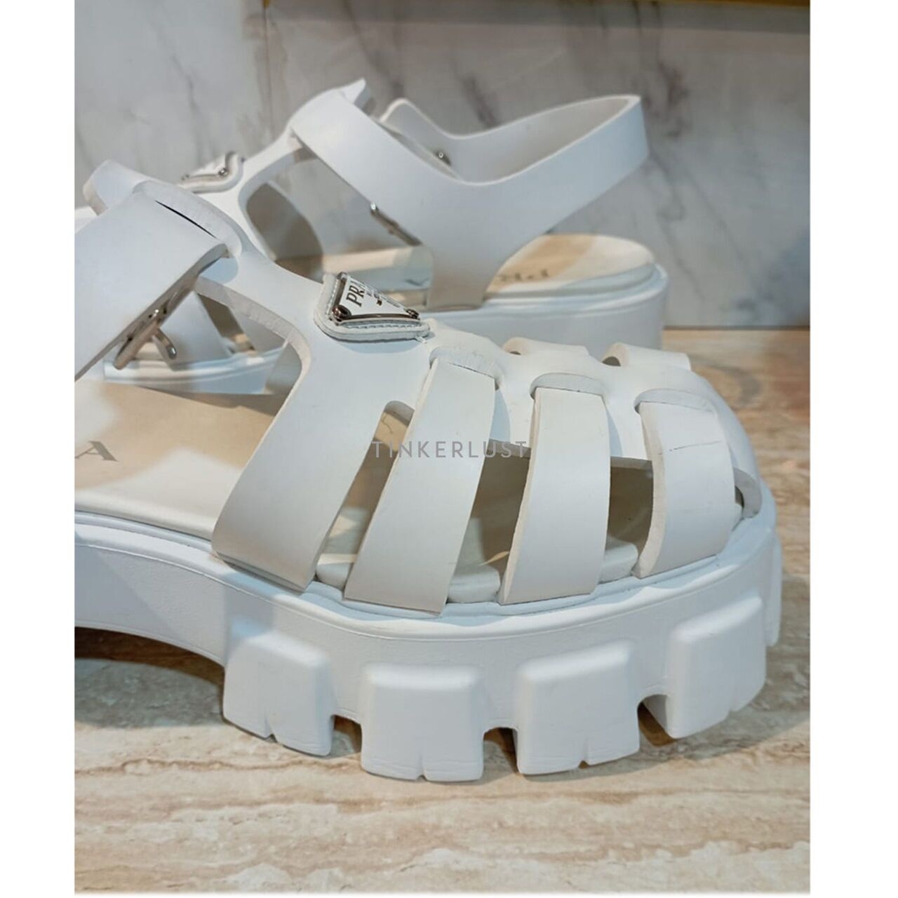 Prada 1X853M Monolith White Rubber Sandals
