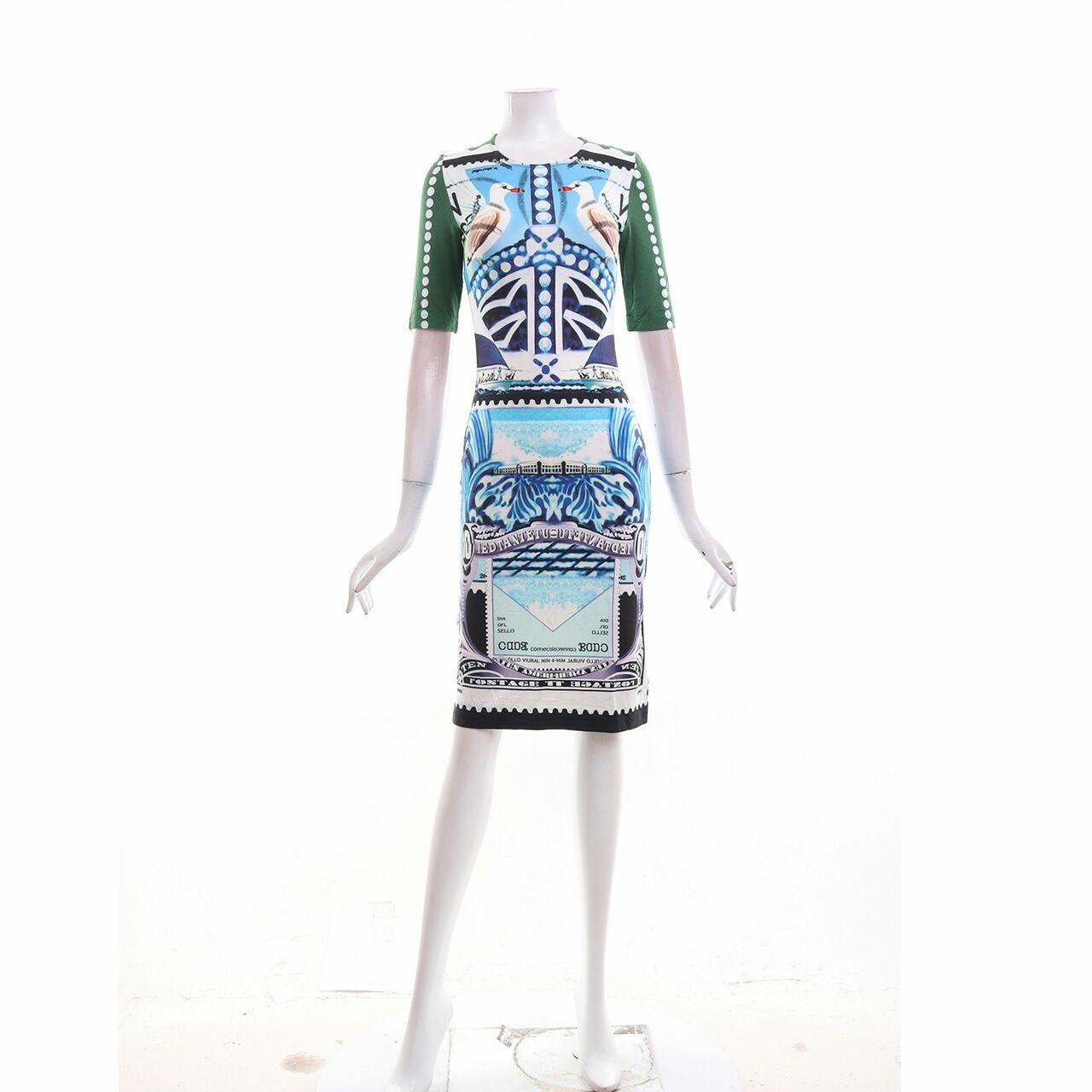Mary Katrantzou Blue/Green Multi-Pattern Mini Dress