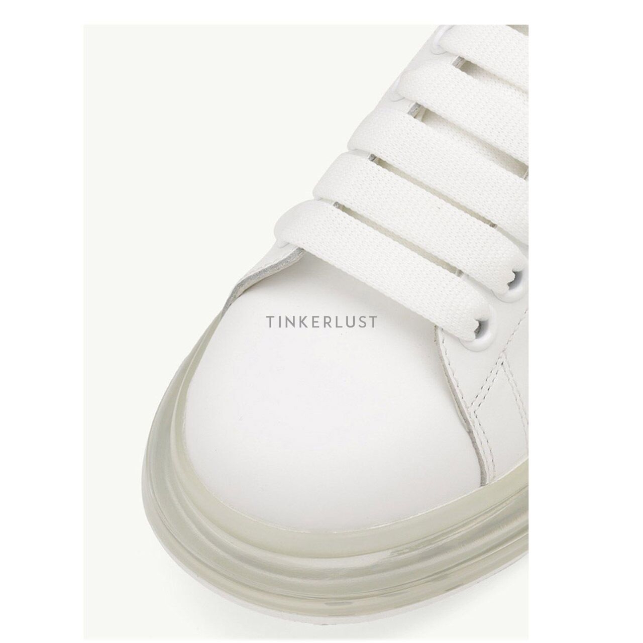  ALEXANDER MCQUEEN Women Transparent Oversized Lace-up Sneakers in White/Black Smooth Leather