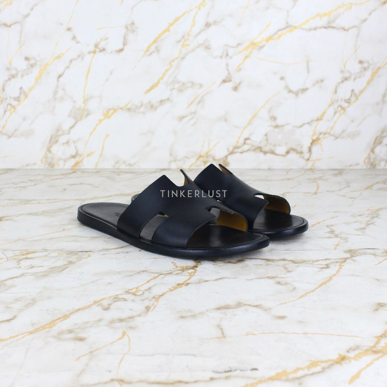Hermes Izmir Slide Black Sandals