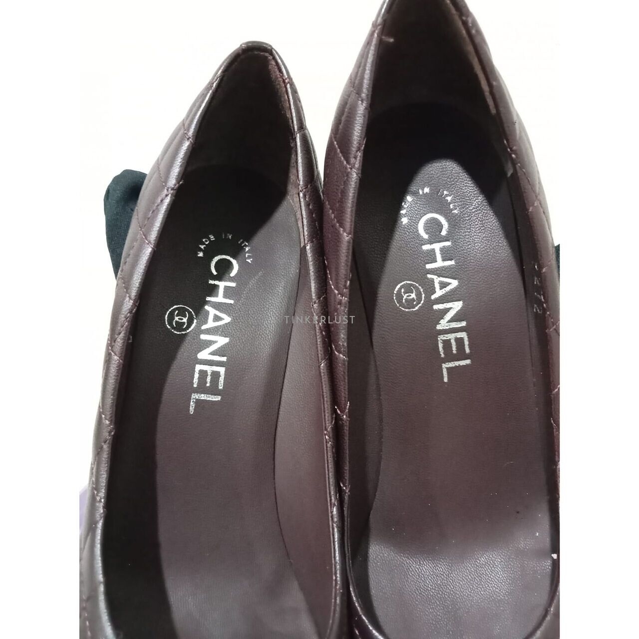 Chanel Cap Toe Burgundy Quilted Lambskin Heels