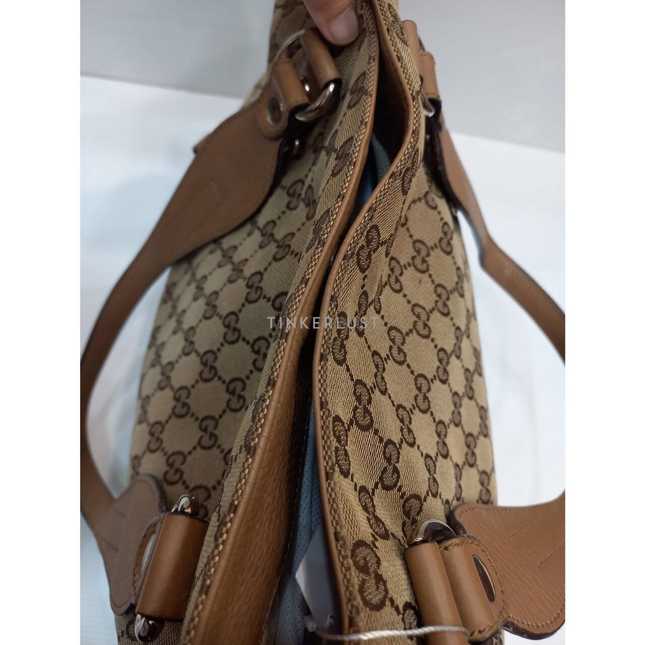 Gucci GG Icon Bit Canvas Leather Beige Tote Bag 