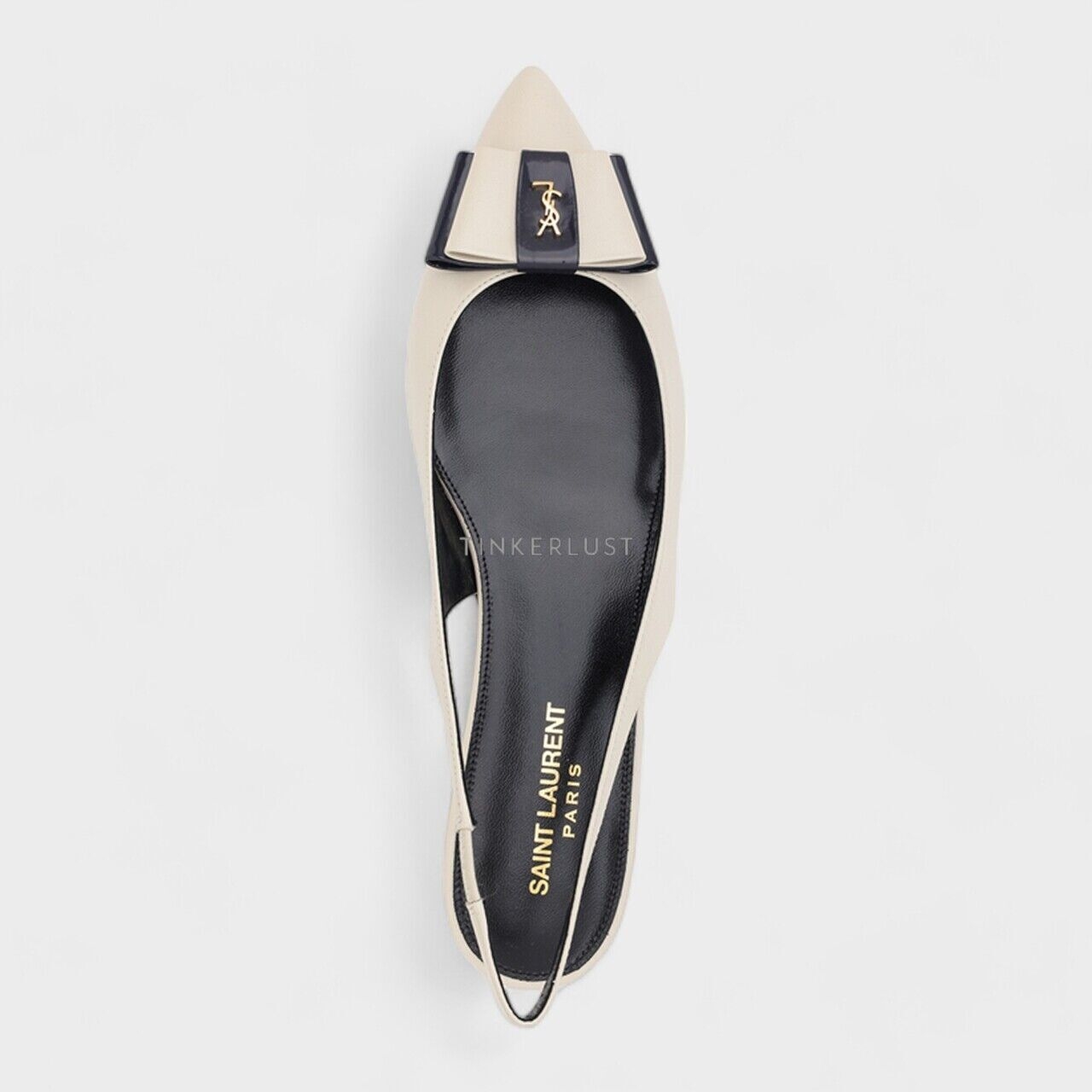 Saint Laurent Anais Pearl/Navy Smooth & Patent Leather Slingback Flats