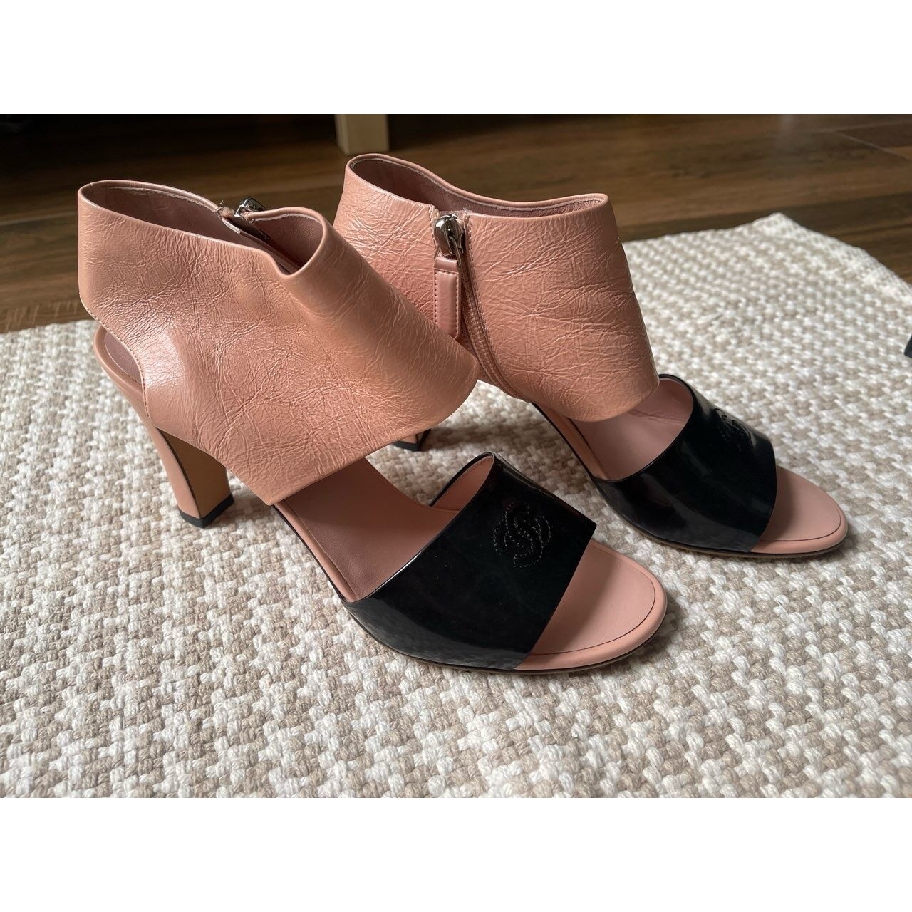 Chanel Black & Pink Open Toe Heels