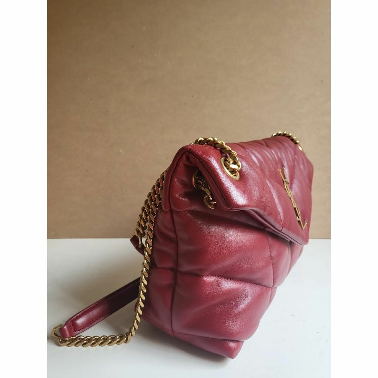 Yves Saint Laurent Loulou Puffer Quilted Monogram Red Lambskin GHW Shoulder Bag