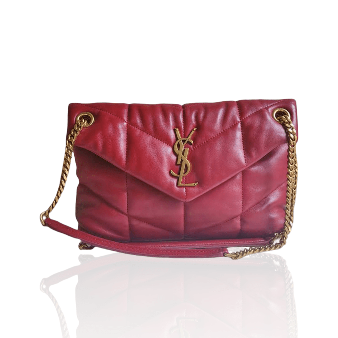Yves Saint Laurent Loulou Puffer Quilted Monogram Red Lambskin GHW Shoulder Bag