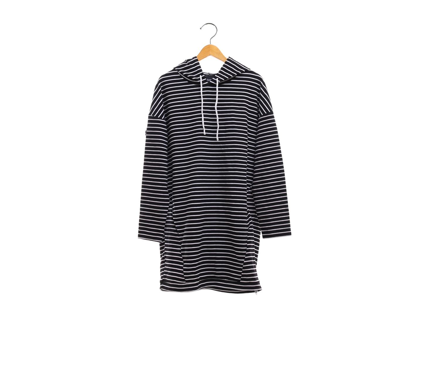 8Wood Black and White Striped Hoodie Midi Dress