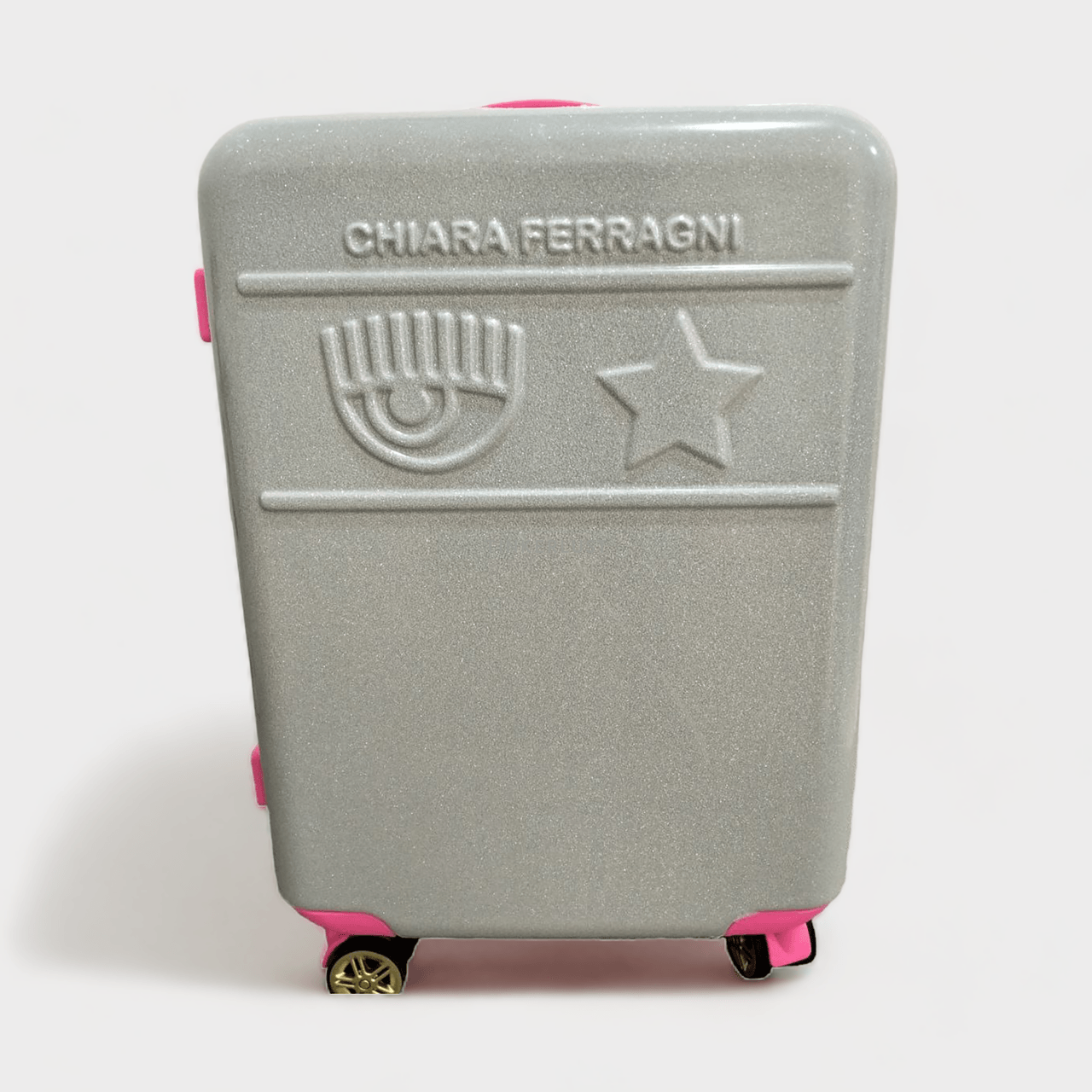 Chiara Ferragni Maxi Logomania Cabin Suitcase Luggage in Silver/Pink 