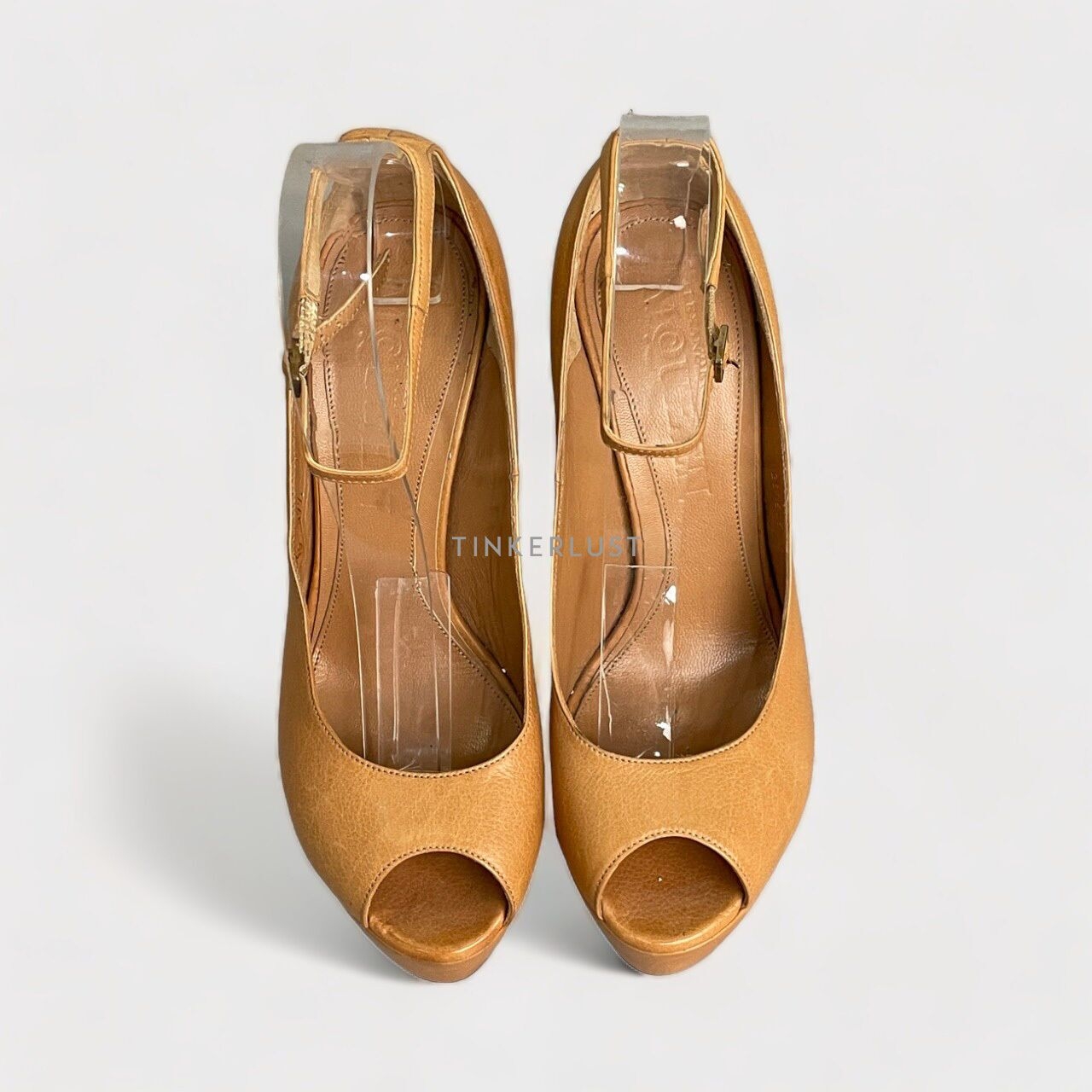 Alexander McQueen Peep Toe Brown Leather Heels