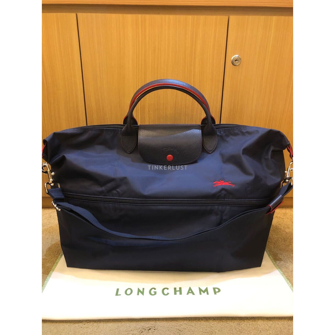 Longchamp Le Pliage Expandable Travel Bag Navy Satchel