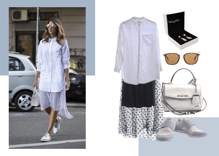 White Shirt + Pattern Skirt