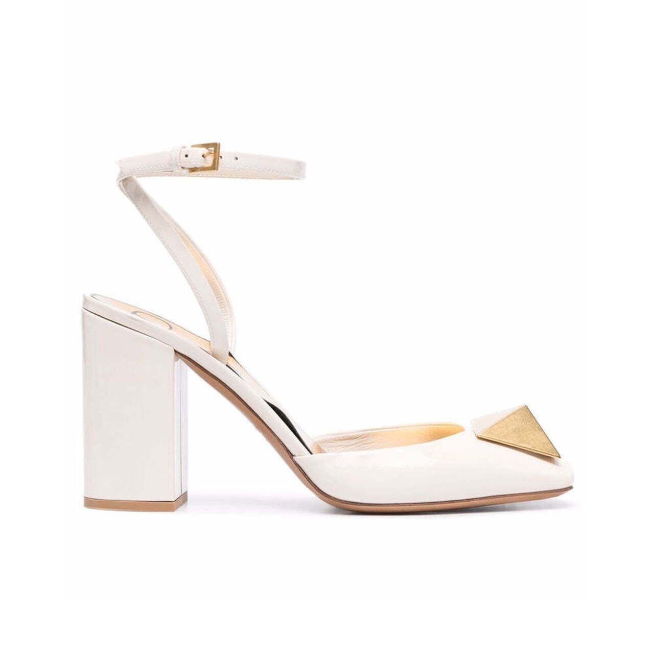 Valentino Garavani One Stud Ankle Strap Chunky Heels 90 Light Ivory