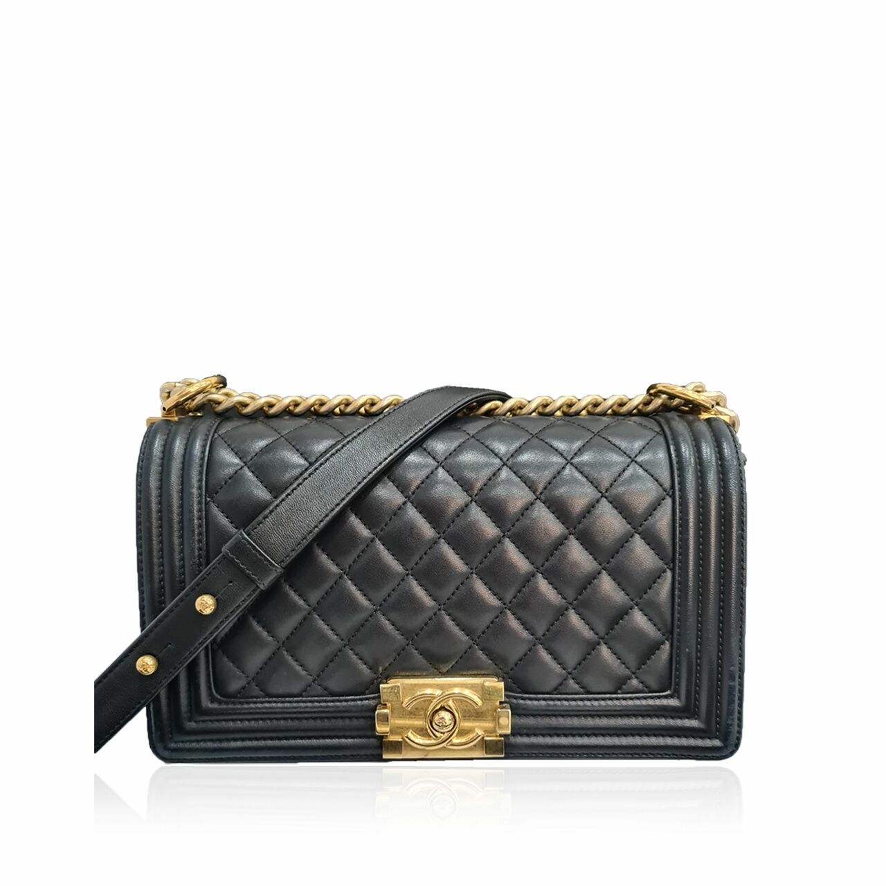 Chanel Boy Black Lambskin #23 GHW Shoulder Bag