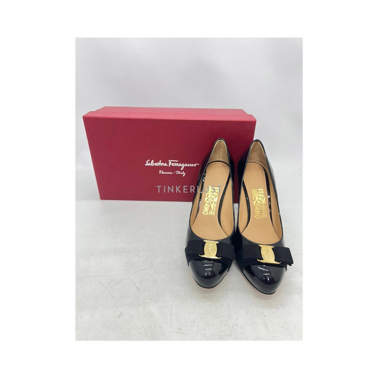 Salvatore Ferragamo Vara Black Patent Leather Heels