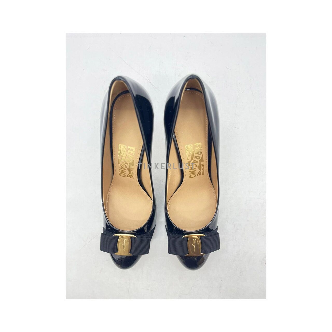 Salvatore Ferragamo Vara Black Patent Leather Heels