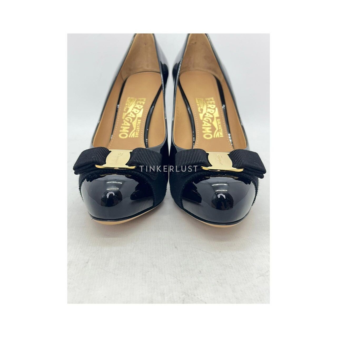 Salvatore Ferragamo Vara Black Patent Leather Heels