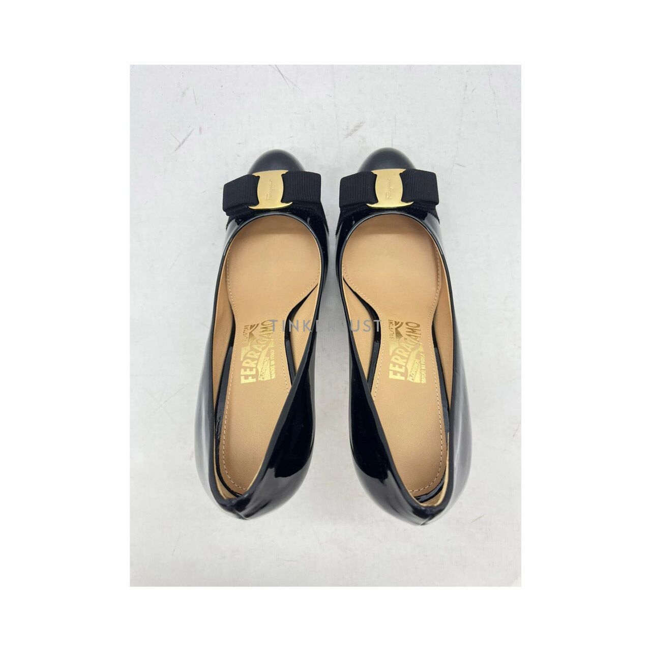 Salvatore Ferragamo Vara Black Patent Leather Heels