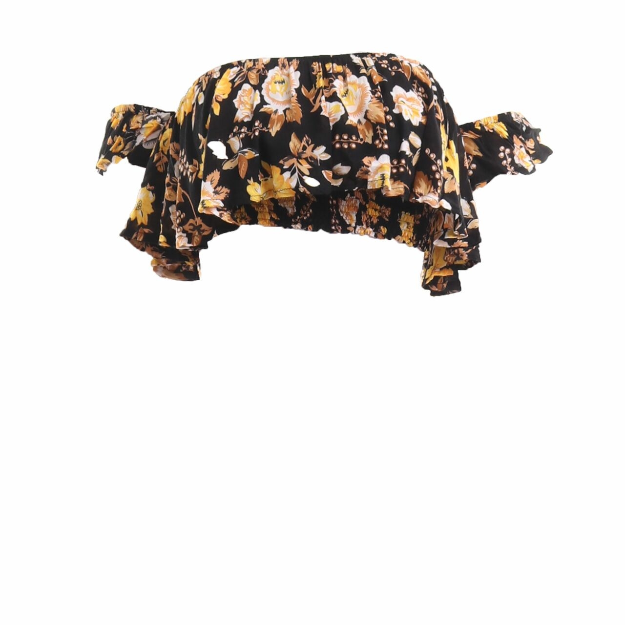 Bamboo Blonde Multi Floral Crop Off Shoulder Blouse