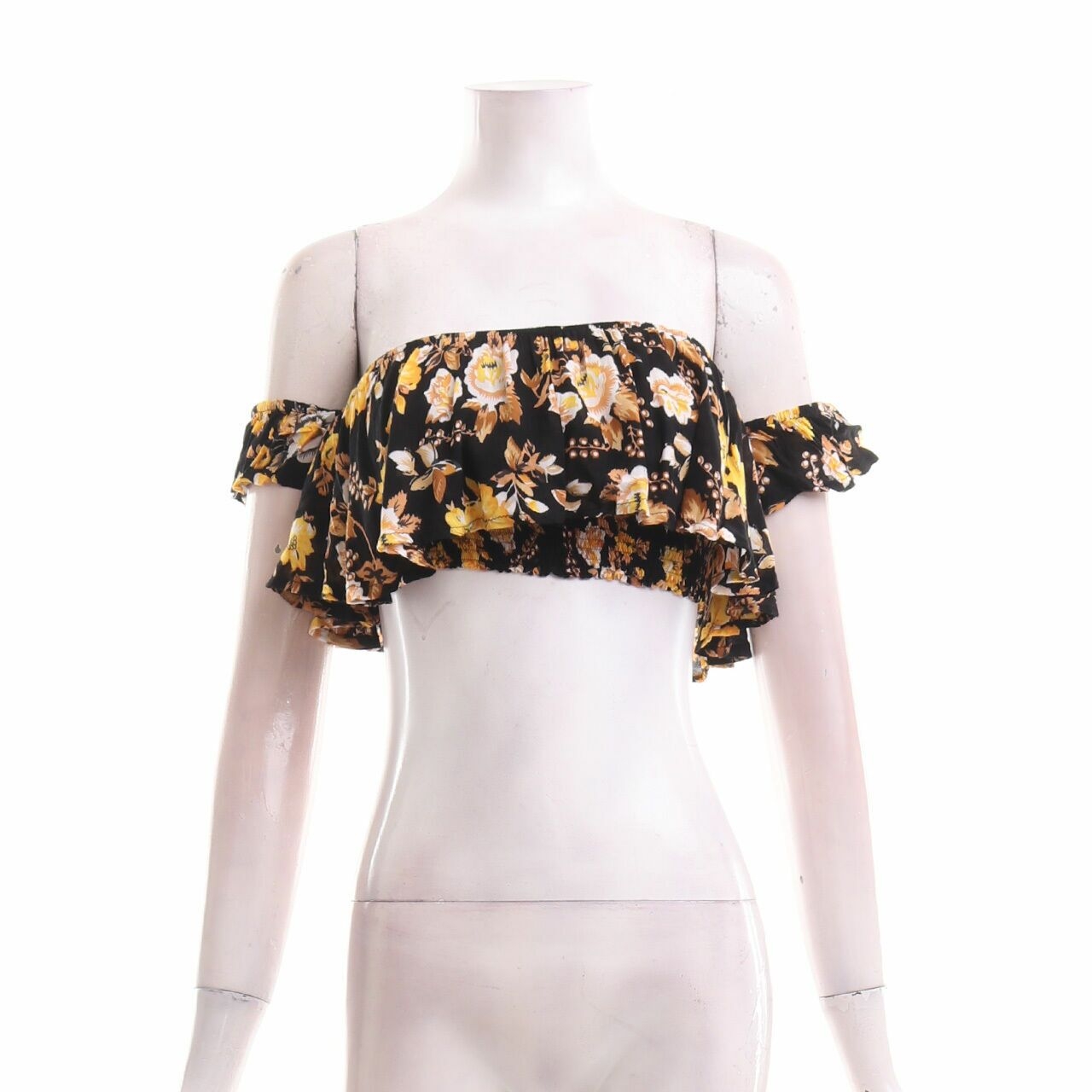 Bamboo Blonde Multi Floral Crop Off Shoulder Blouse