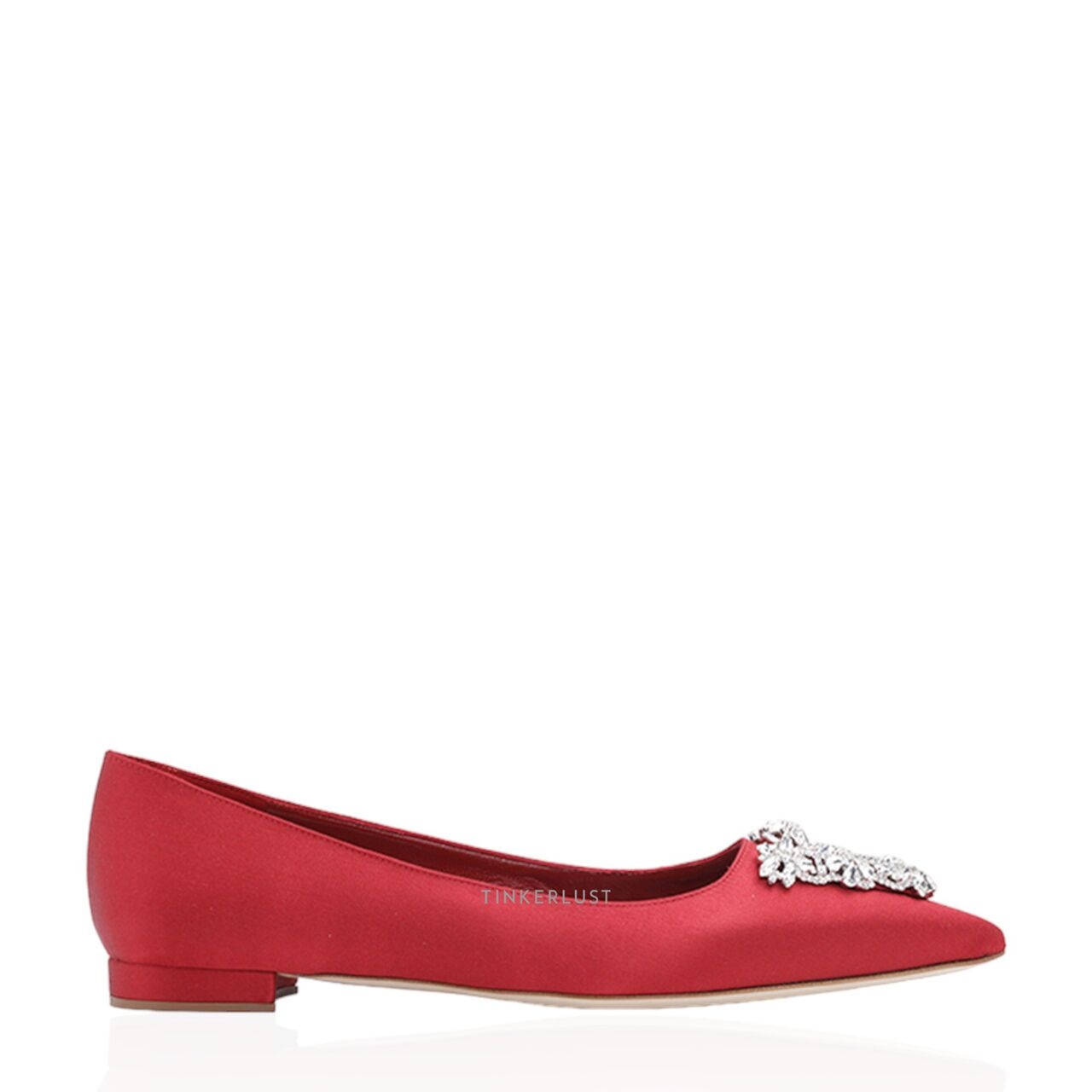 Manolo Blahnik rina Triangular Embellished Ballerina Dark Red Satin Flats