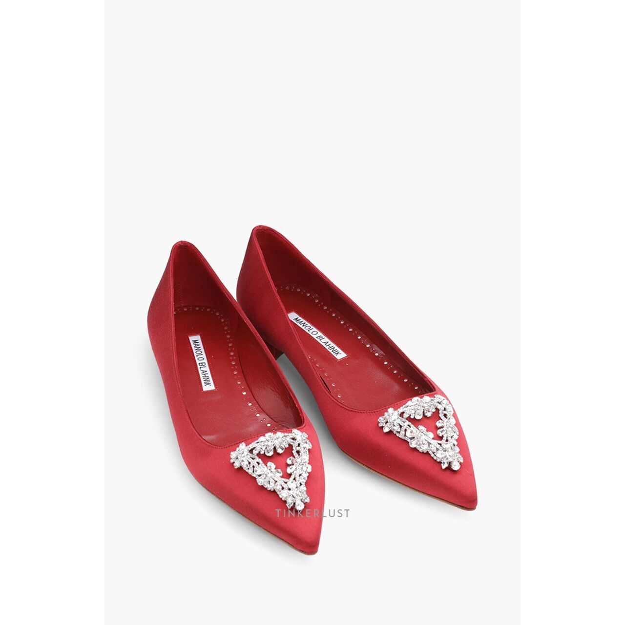 Manolo Blahnik rina Triangular Embellished Ballerina Dark Red Satin Flats