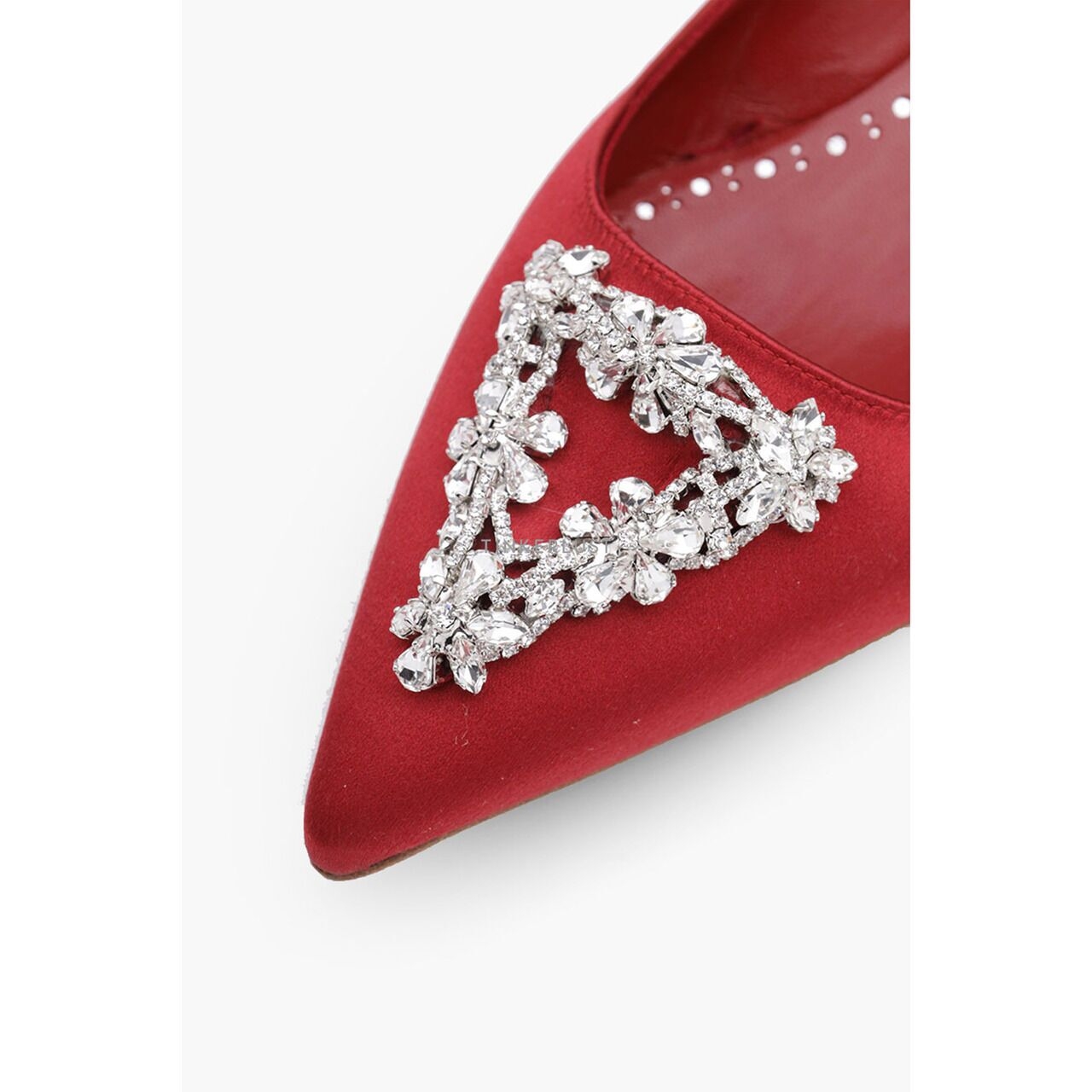 Manolo Blahnik rina Triangular Embellished Ballerina Dark Red Satin Flats