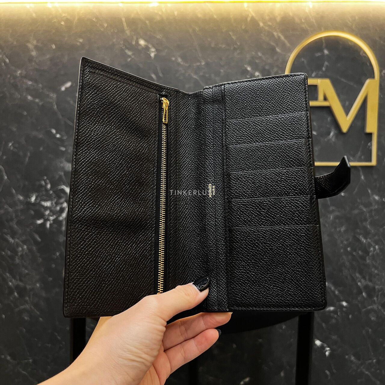 Hermes Bearn Black GHW Long Wallet