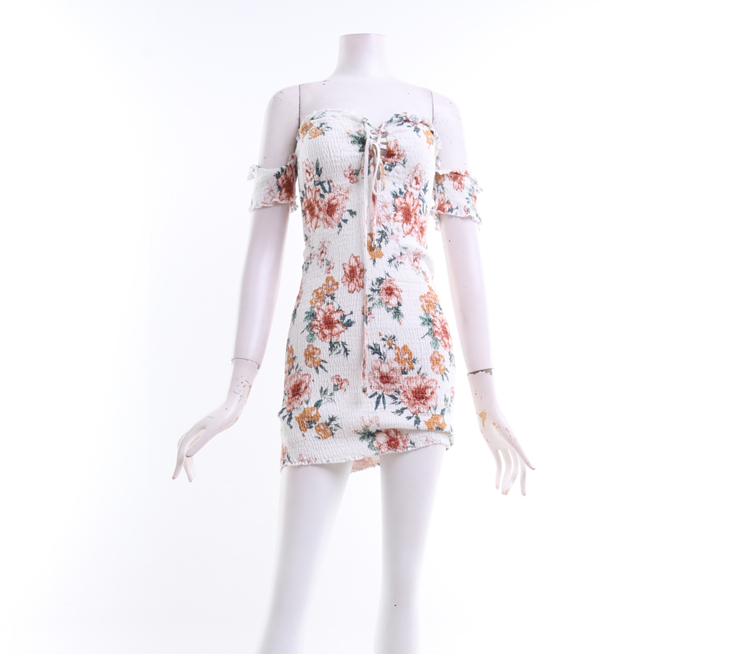 Bamboo Blonde Off White Floral Off Shoulder Sleeveless