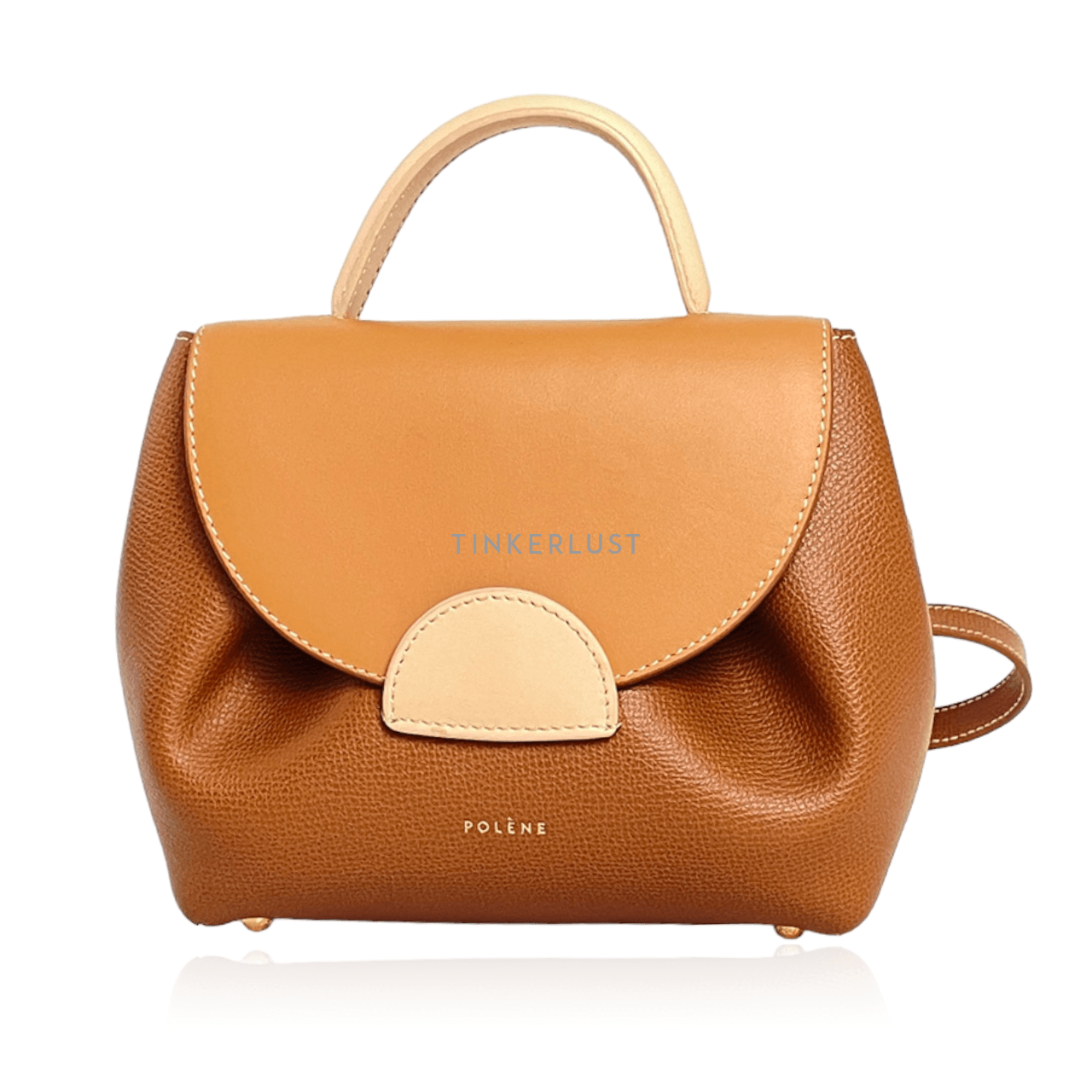 POLENE Numero Uno Nano Crossbody Bag Grained Leather Trio Camel GHW