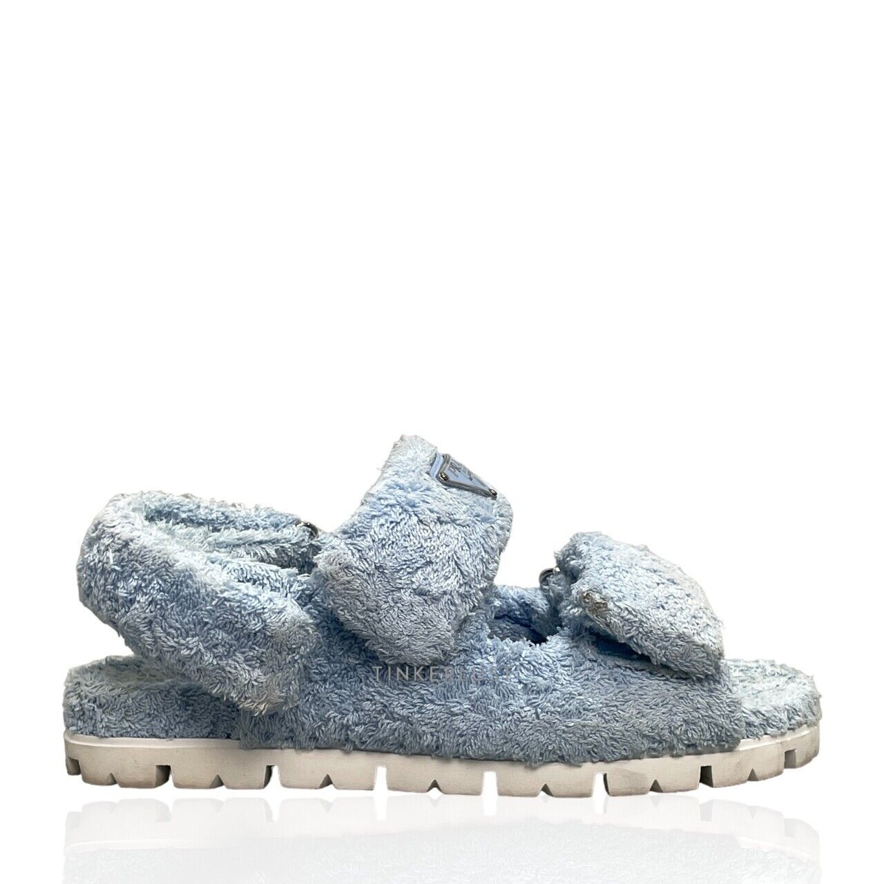 Prada Terry Cloth Blue Double Strap Sandals