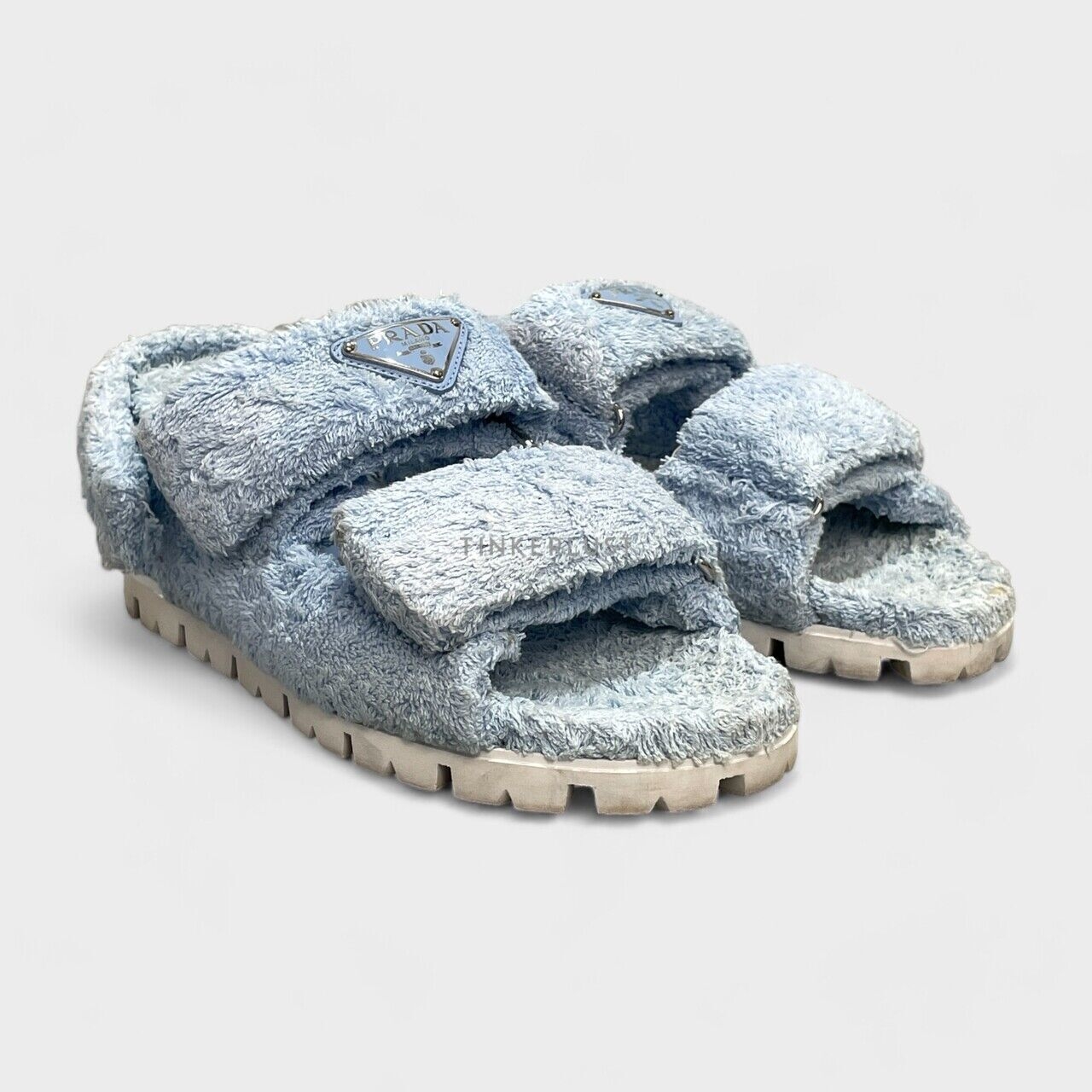 Prada Terry Cloth Blue Double Strap Sandals