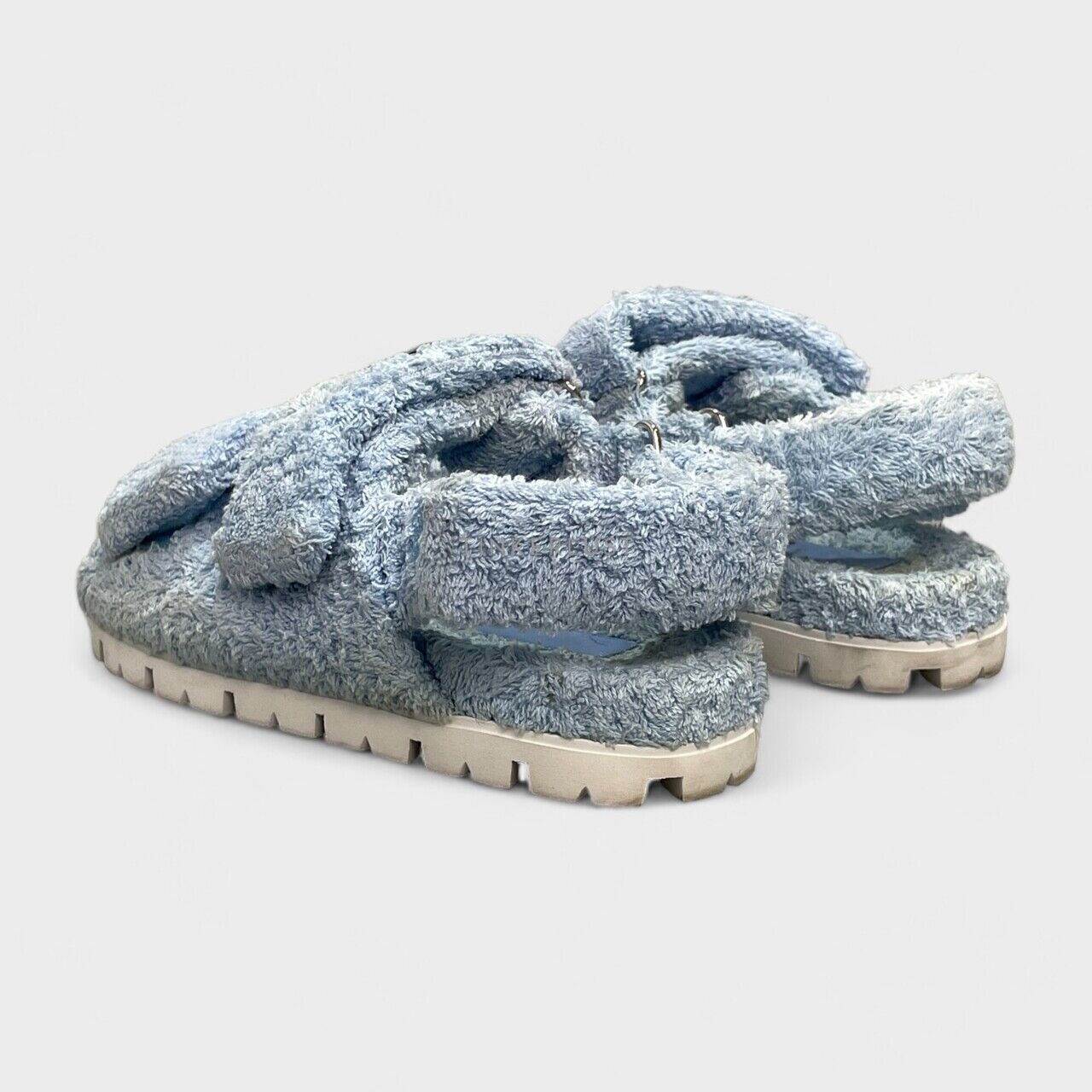 Prada Terry Cloth Blue Double Strap Sandals