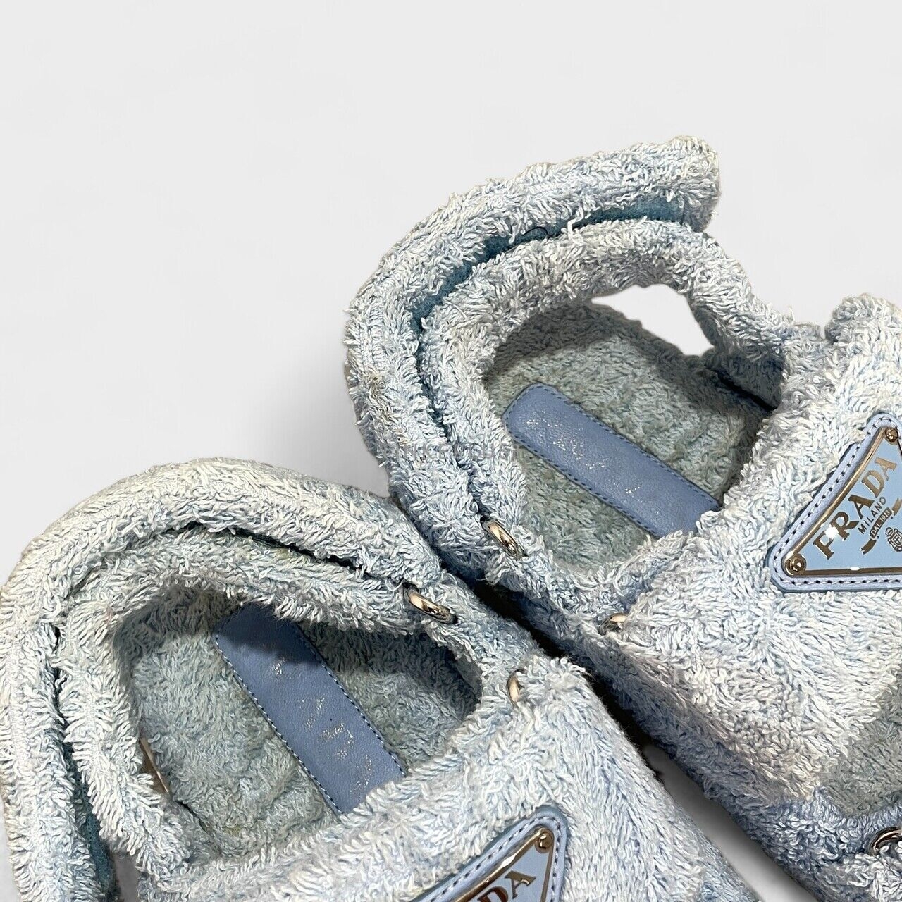 Prada Terry Cloth Blue Double Strap Sandals