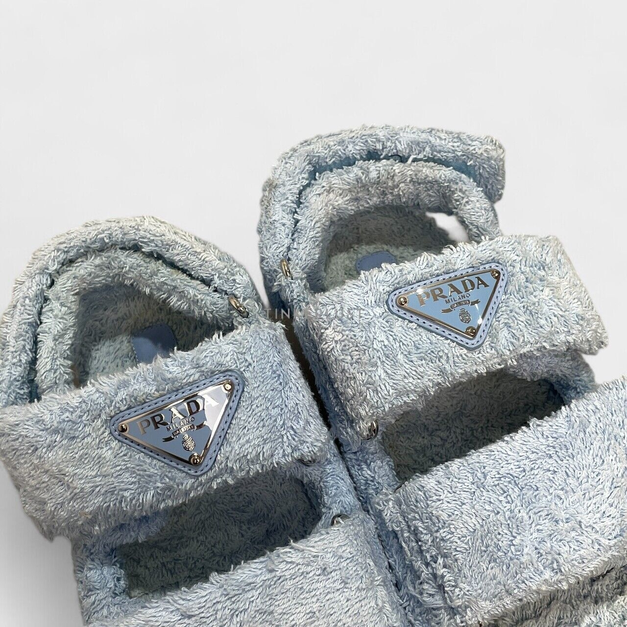 Prada Terry Cloth Blue Double Strap Sandals