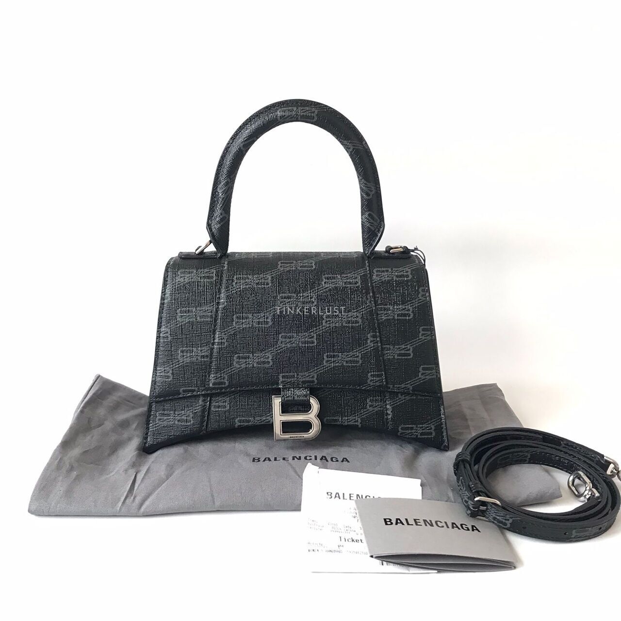 Balenciaga Hourglass Monogram Logo Black SHW Satchel Bag