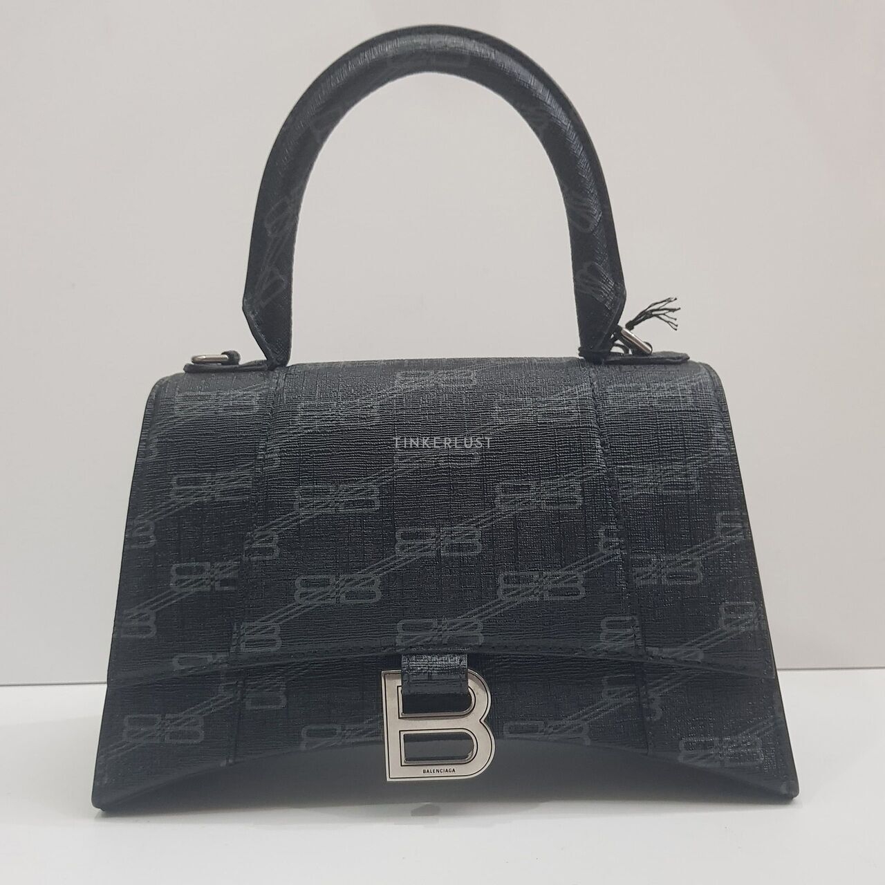 Balenciaga Hourglass Monogram Logo Black SHW Satchel Bag