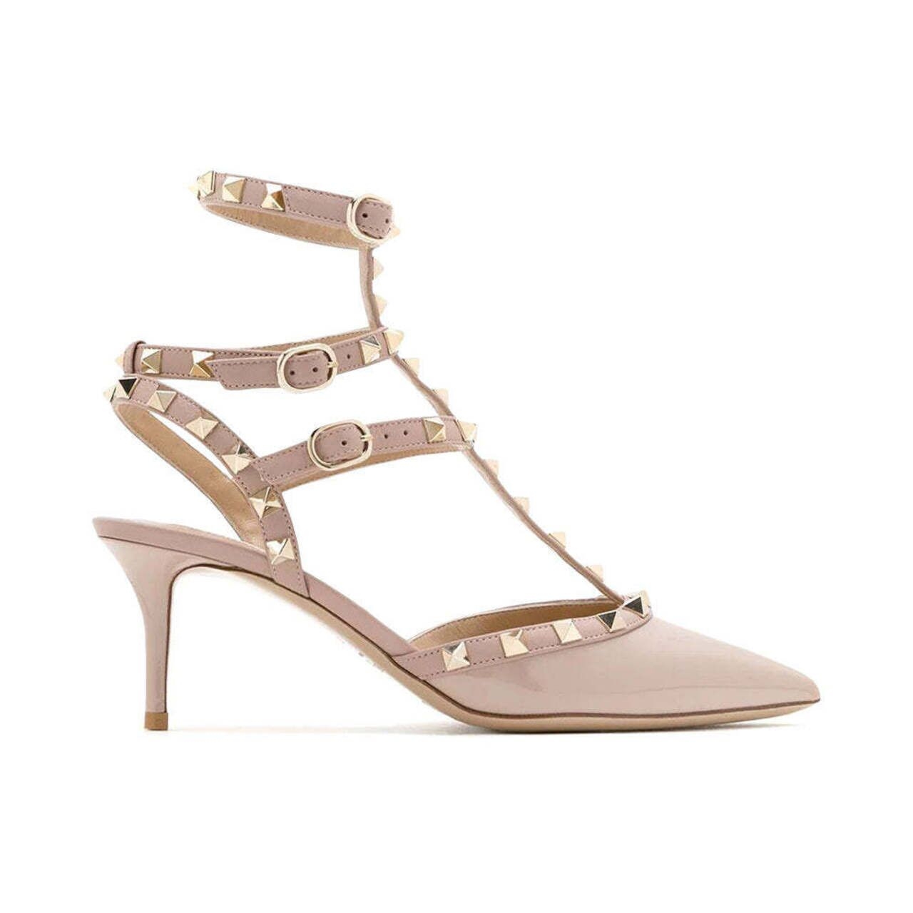 Valentino Rockstud Ankle Strap Patent Leather Pump 65mm Poudre