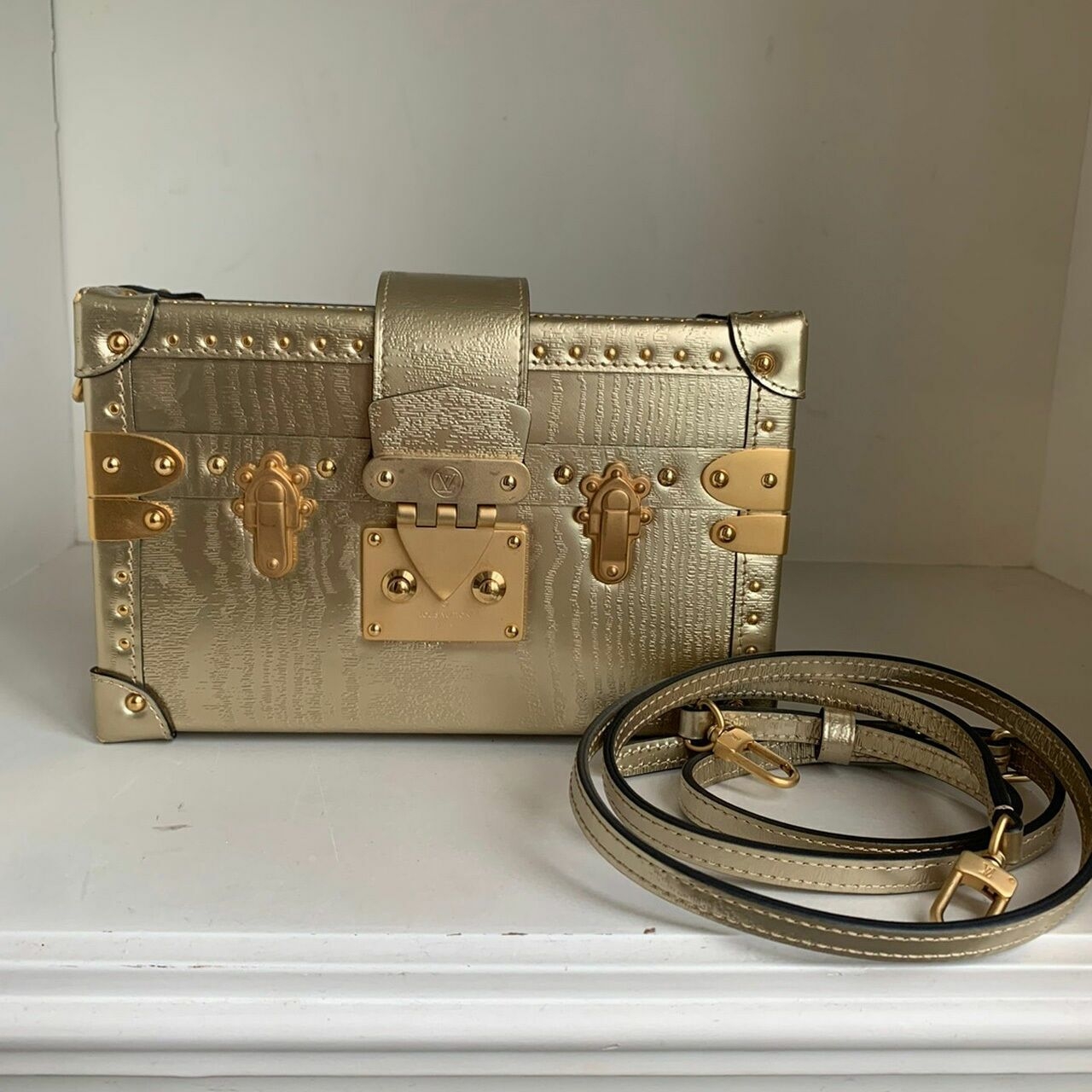 Louis Vuitton Petite Malle Gold Metallic Sling Bag