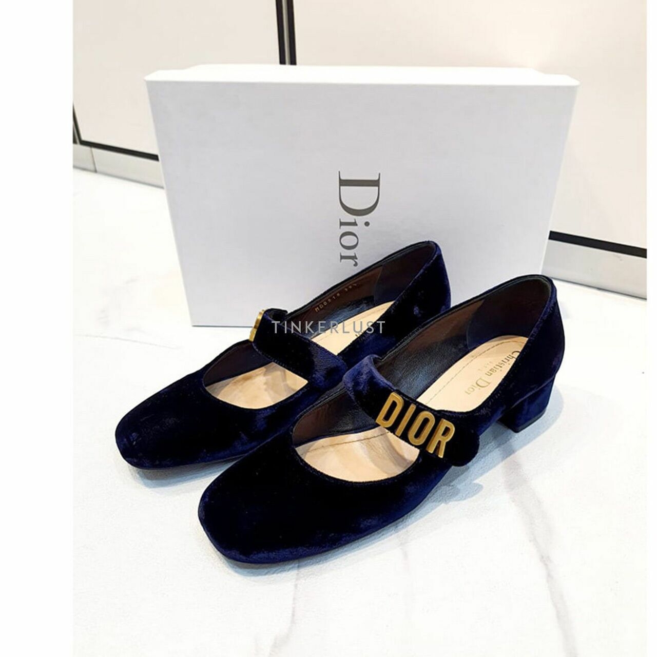 Christian Dior Navy Blue Velvet Baby-D Mary Jane Pumps