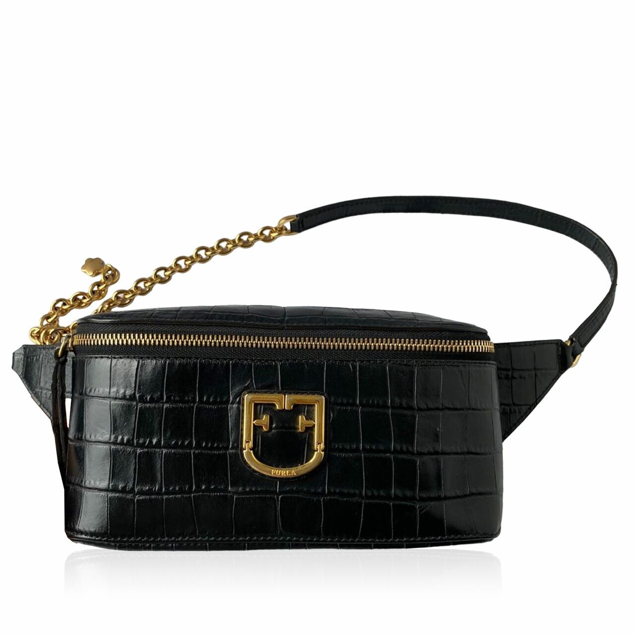 Furla Black Isola Bumbag Croco