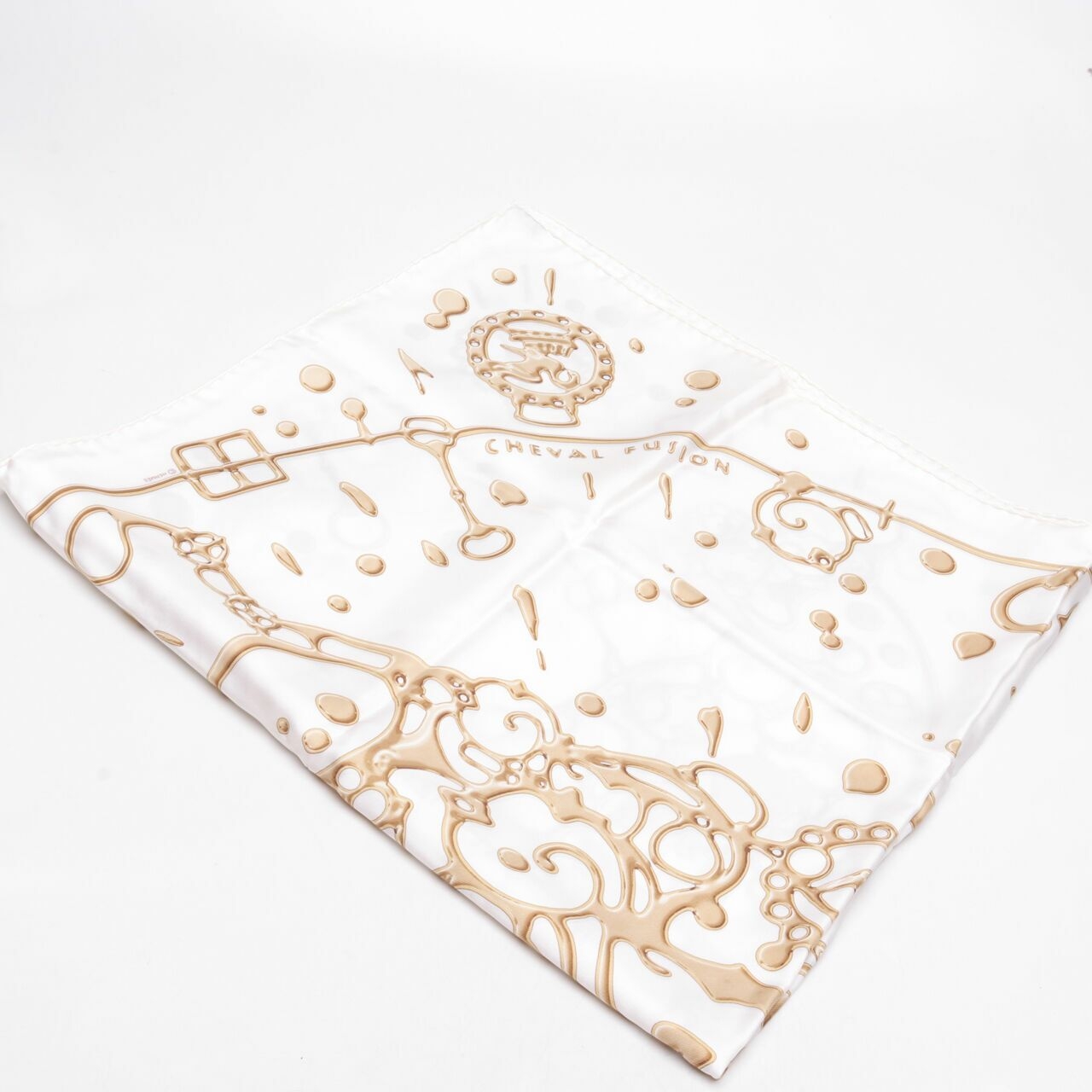 Hermes Silk Cheval Fusion Scarf 90x90cm White