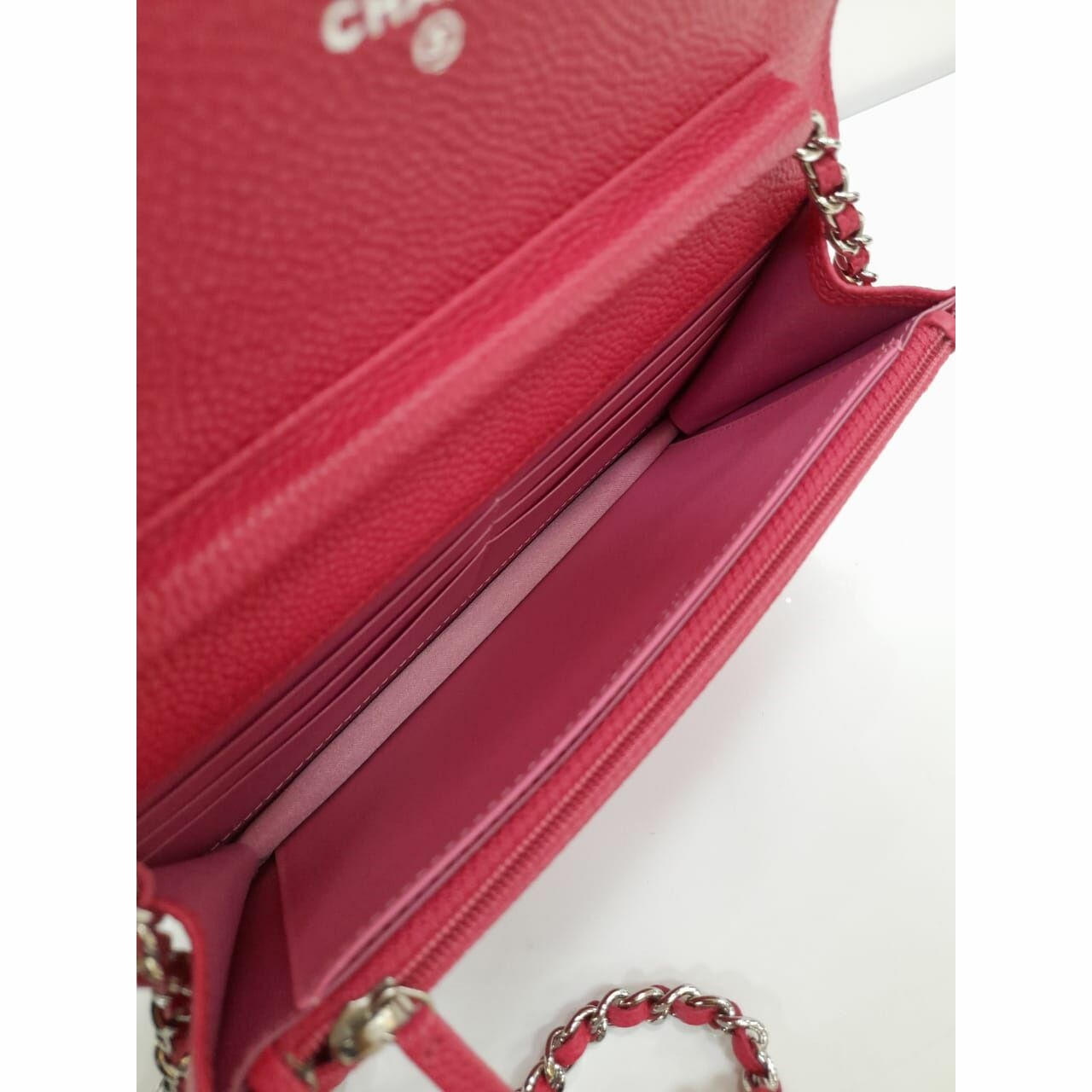 Chanel Wallet On Chain WOC CC Button Fuchsia #17 Sling Bag