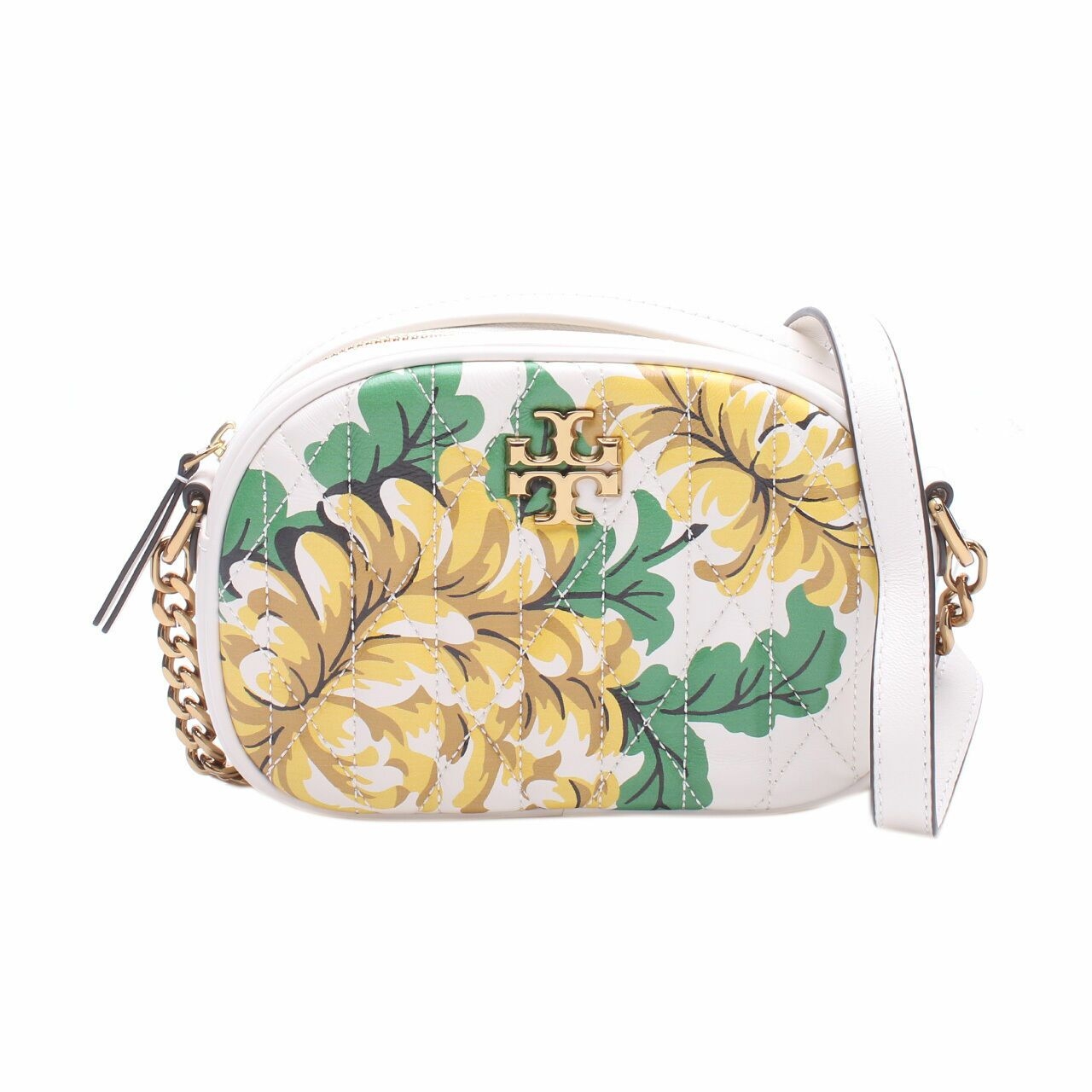 Tory Burch Kira Chevron Quilted Yellow Clouds Floral Camera Bag